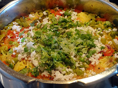 coconut and coriander leaves for akki uppittu or rice upma