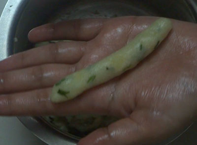 making potato sticks for aloo rava fingers or potato sooji snacks