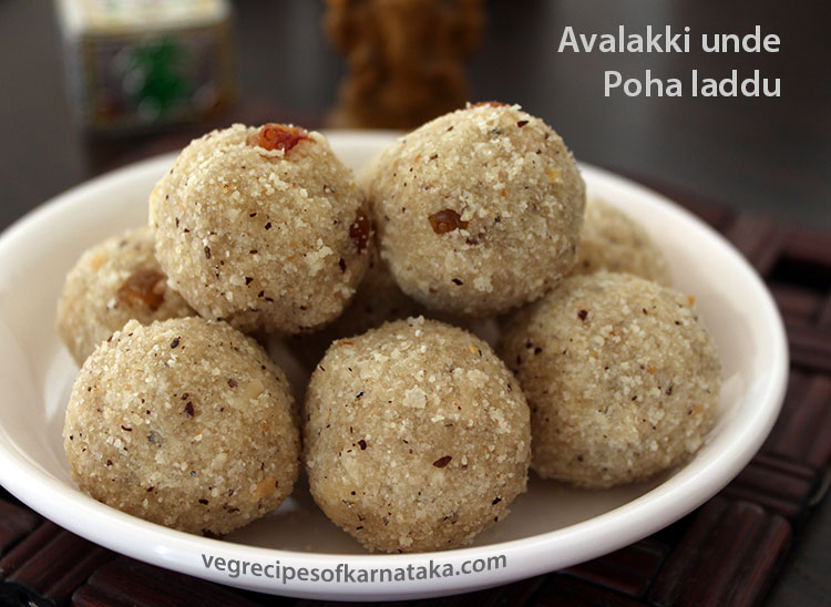 avalakki unde or poha ladoo recipe