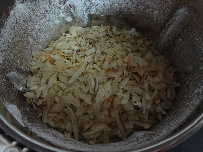 roasted ingredients for avalakki unde or poha laddu or aval ladoo