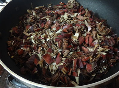 Chopped banana flower for baale hoo palya or banana flower stir fry