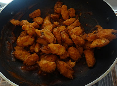 add in fried baby corn for baby corn manchurian