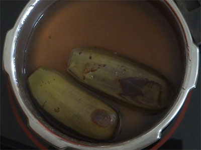 cooking raw banana for balekai snacks or raw banana balls