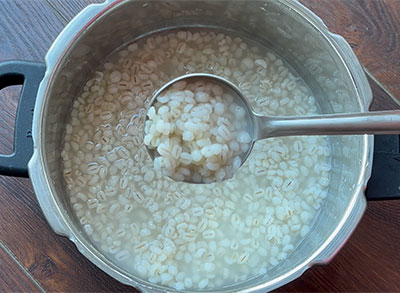 cooked barley for barley ganji or ambli or porridge recipe