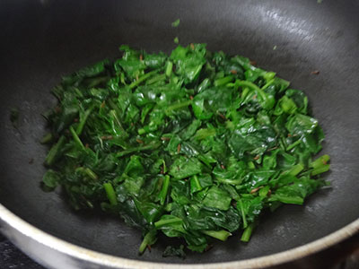 chopped leaves for basale soppu thambli or malabar spinach tambli