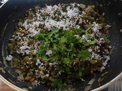 coconut and coriander leaves for bassaru or bas saaru palya