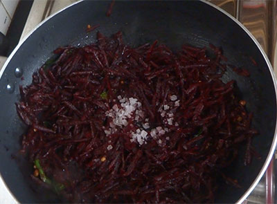 salt for beetroot palya or beetroot stir fry