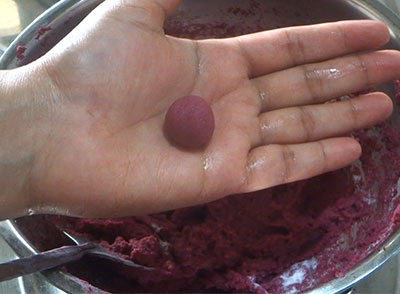 kneading dough for beetroot undlaka or ammini kozhukattai breakfast