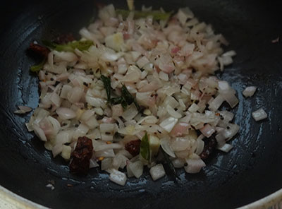 frying onion for bendekai palya or ladies finger stir fry