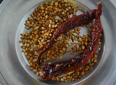 fried spices for kumbalakai huli or ash gourd sambar