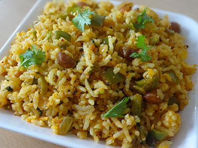 serving capsicum rice or capsicum bath