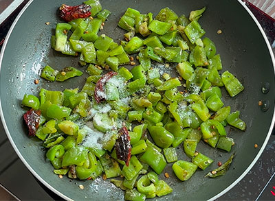 frying capsicum for dappa menasu mosaru sasive or capsicum raita