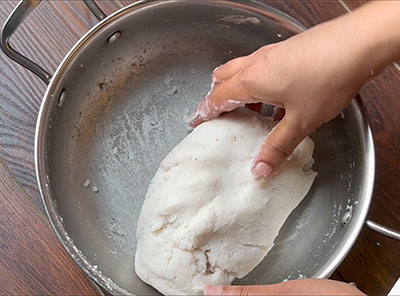 kneading dough for kayi rotti or coconut roti recipe