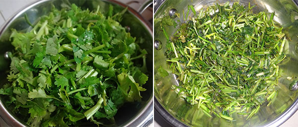 fry coriander leaves for coriander leaves chutney