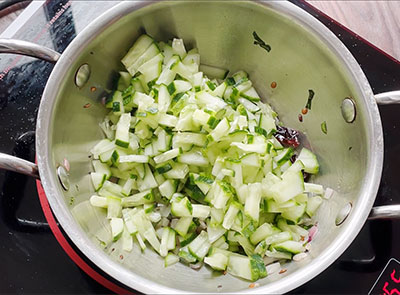 chopped cucumber for southekayi mosaru palya or cucumber raita recipe