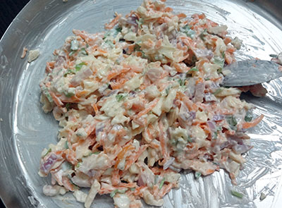 vegetables, spices and hung curd for curd sandwich