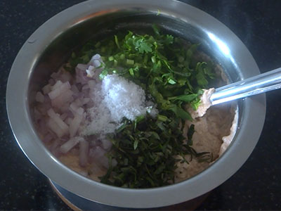 onion and curry leaves for bele paddu or mixed dal appe