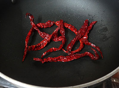 roasting red chili for agase chutney pudi or flax seeds chutney powder