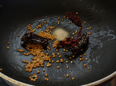 fried ingredients for sweet potato chutney or genasina chutney