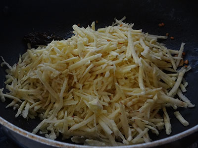 grated sweet potato for sweet potato chutney or genasina chutney