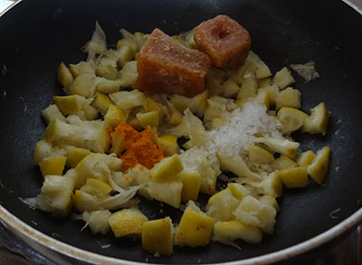 jaggery and salt for heralekai gojju huli