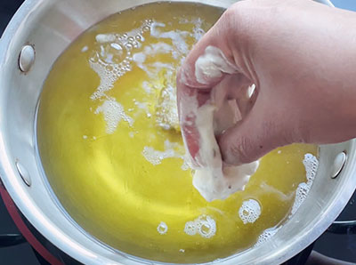 frying golibaje or mangalore bajji