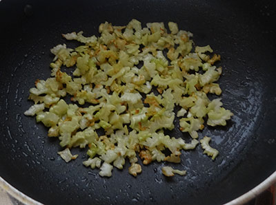 frying hagalakayi for bitter gourd chutney