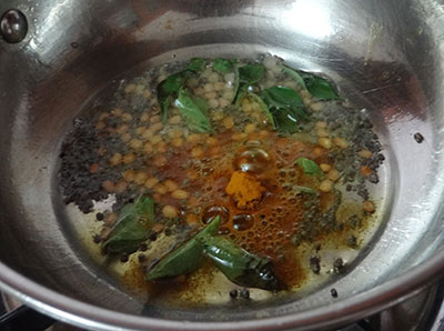 tempering for hagalakayi palya or bitter gourd stir fry