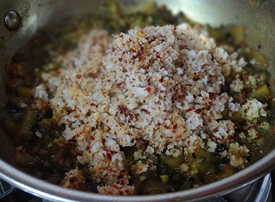 ground coconut for hagalakayi palya or bitter gourd stir fry