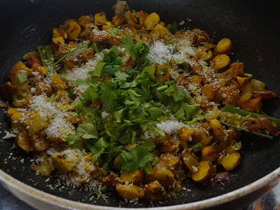 coconut and coriander leaves for halasina beejada palya or jackfruit seeds stir fry