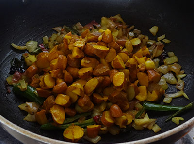 cooked jackfruit seeds for halasina beejada palya or jackfruit seeds stir fry