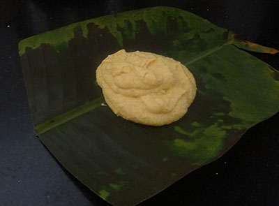 batter on banana leaf for halasina hannina gatti or jackfruit kadubu