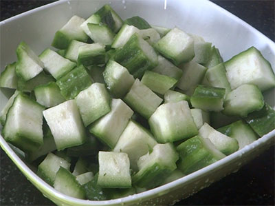 chopped ridgegourd for heerekai thove recipe or bele tovve