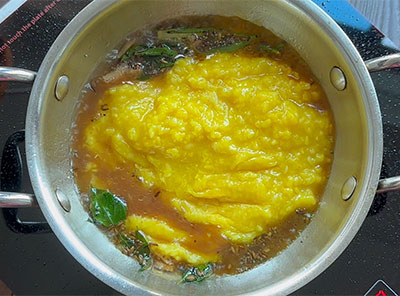 cooked dal for hesaru bele kattu saaru or kat saru recipe