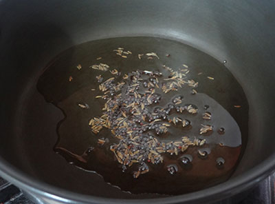 tempering for hesaru kaalu gojju or green gram curry