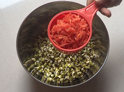 grated carrot for hesarukalu kosambari or moong sprouts salad