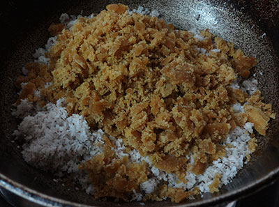 coconut and jaggery for kayi kadubu or rice modak