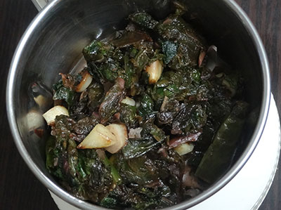 grinding kesuvina ele chutney or taro leaves chutney