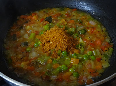 cooked vegetables for khara bath or masala rava bath