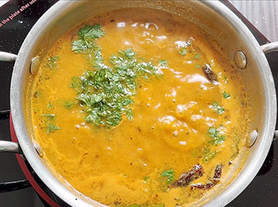 coriander leaves for kobbari saaru or coconut rasam