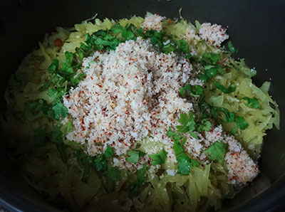 coconut and coriander leaves for kosu palya or cabbage stir fry