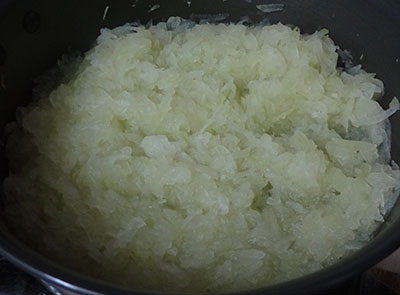 cooking ashgourd for kumbalakayi or kashi or dumroot halwa