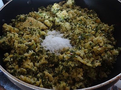 steamed dal and leaves for matvadi palya or matawadi or matodi