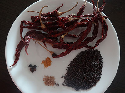 spices for tender mango pickle or mavina midi uppinakayi