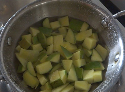 mango in salt water for mavinakayi uppinakayi or mango pickle