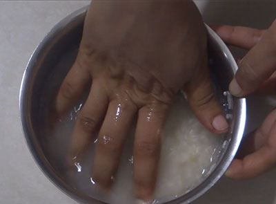 rinsed rice and methi seeds for mosaru dose or curd dosa recipe