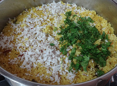 coconut and coriander leaves for navane uppittu or upuma