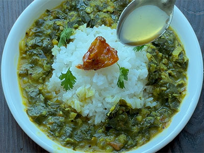 serving nugge soppu or drumstick leaves or moringa dal