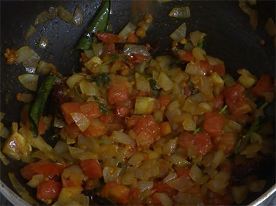 frying tomato for onion chutney