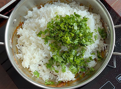 coriander leaves for onion rice or eerulli rice bath recipe